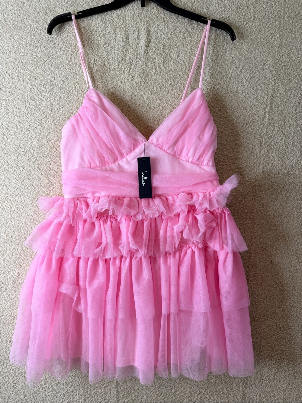 Lulus Special Poise Pink Tulle Pleated Sleeveless Tiered Mini Dress Size XL NWT - Picture 6 of 15